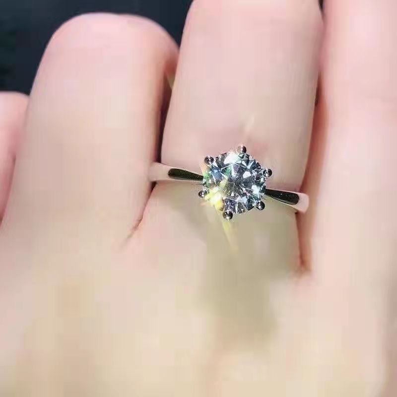 Moissanite Ring Women Copper Gold Plated Classic Six Prong Wedding Engagement Couple Rings Jewelry